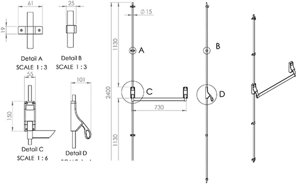Single Push Bar Non-Handed Vertical Panic Bolt - For Escape Doors Emergency Exit